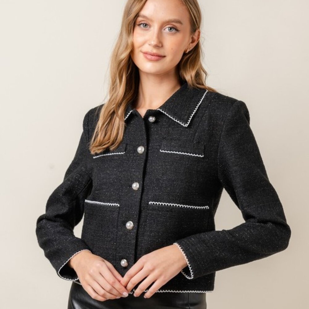 Black Women's Jacket Pearl Buttons size M